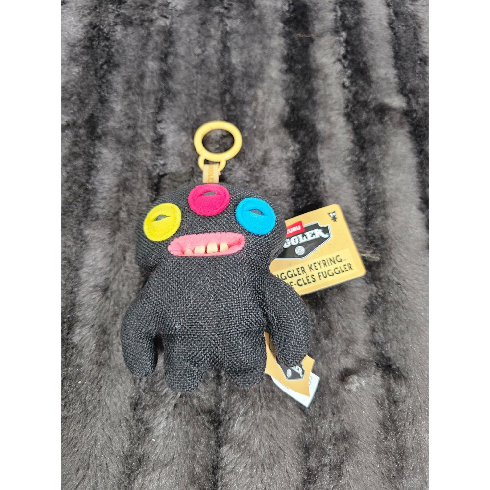 Fuggler Keyring Black 3 Eyed Monster Plush Keychain Funny Ugly Monster NWT